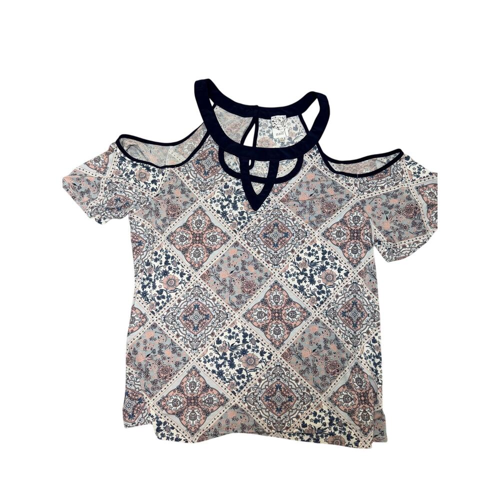 Naif Boho Patchwork Print Cold Shoulder Strappy Neck Blouse